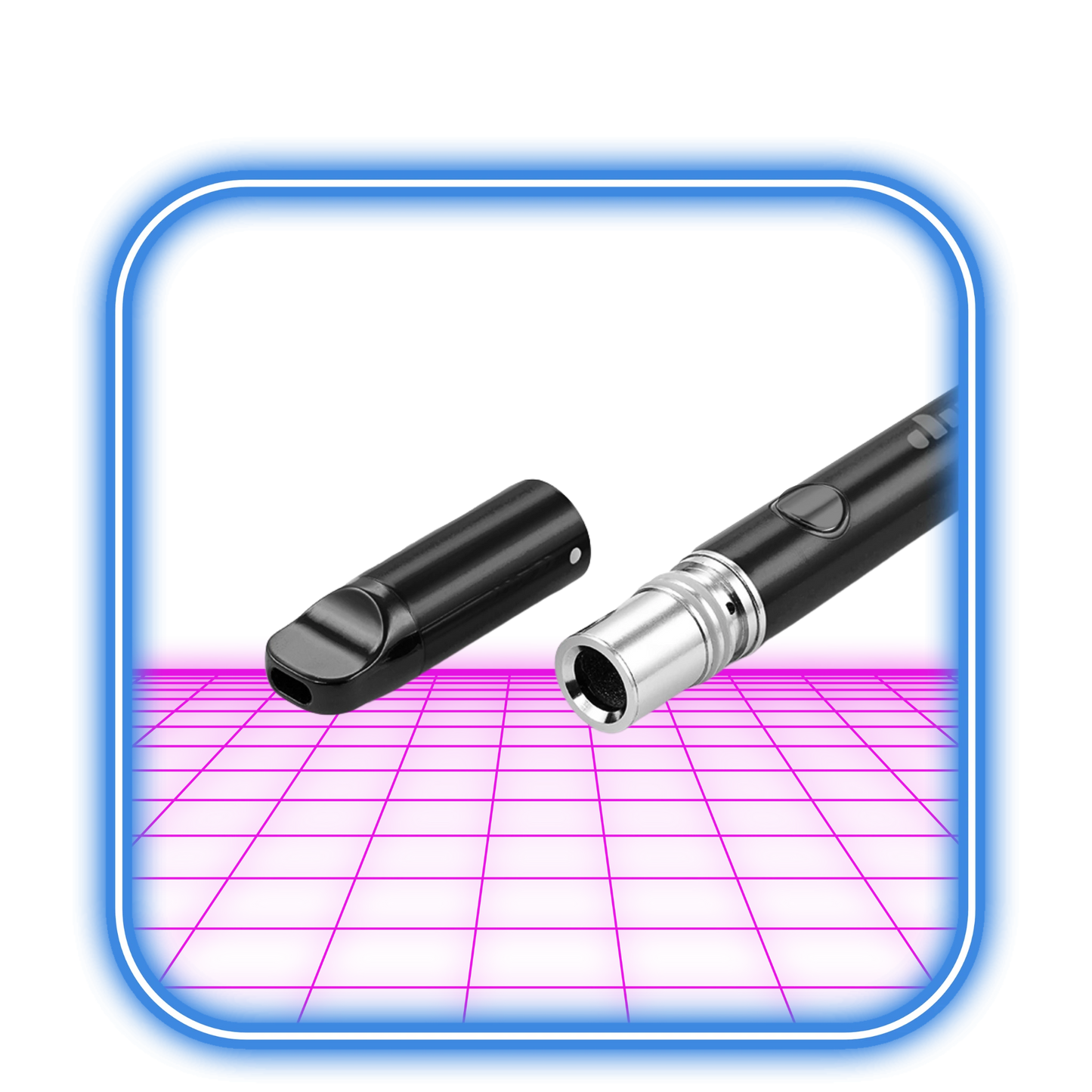 Dip-enheterna | Lunar Dab Pen - Svart by Dip Devices, visad med munstycket avstängt på en livfull rosa digital yta och en glödande blå kant, framhäver dess Pack-And-Go-design.