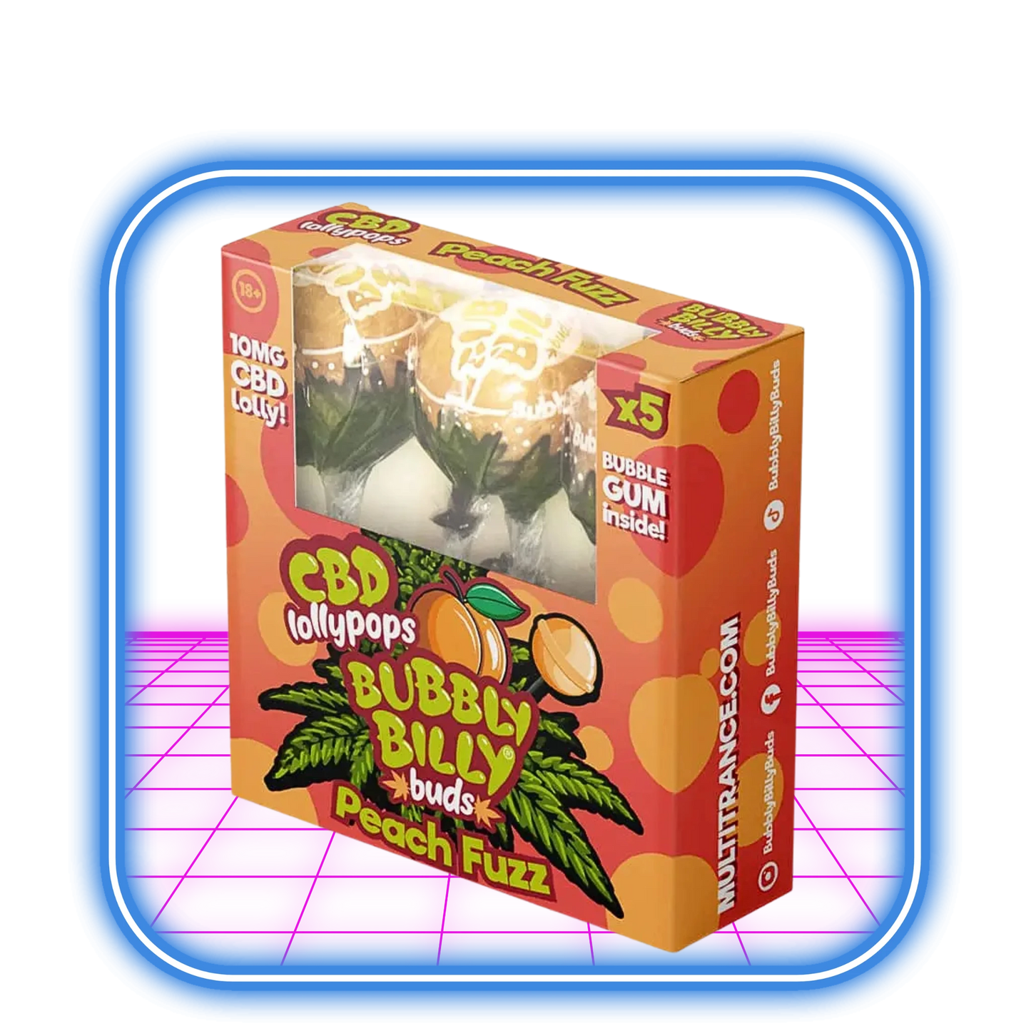Bubbly Billy 10 mg CBD Peach Fuzz Lollies with Bubblegum Inside - Gift Box (5 Lollies)