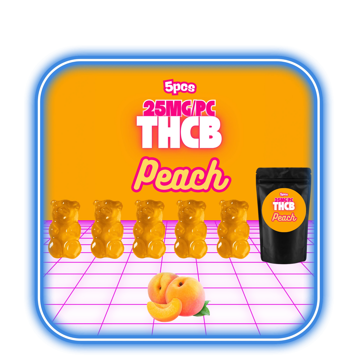 THCB Gummies Peach (5-pack) 25mg/st - Tårtdekoration